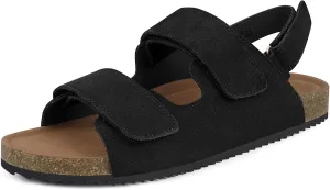 Mens Womens Cork Footbed Sandals Suede Leather Flat Sandals Arch Support Orthotic Summer Slip on Open Toe Outdoor Slide Shoes with Adjustable Double Strap & Back Strap