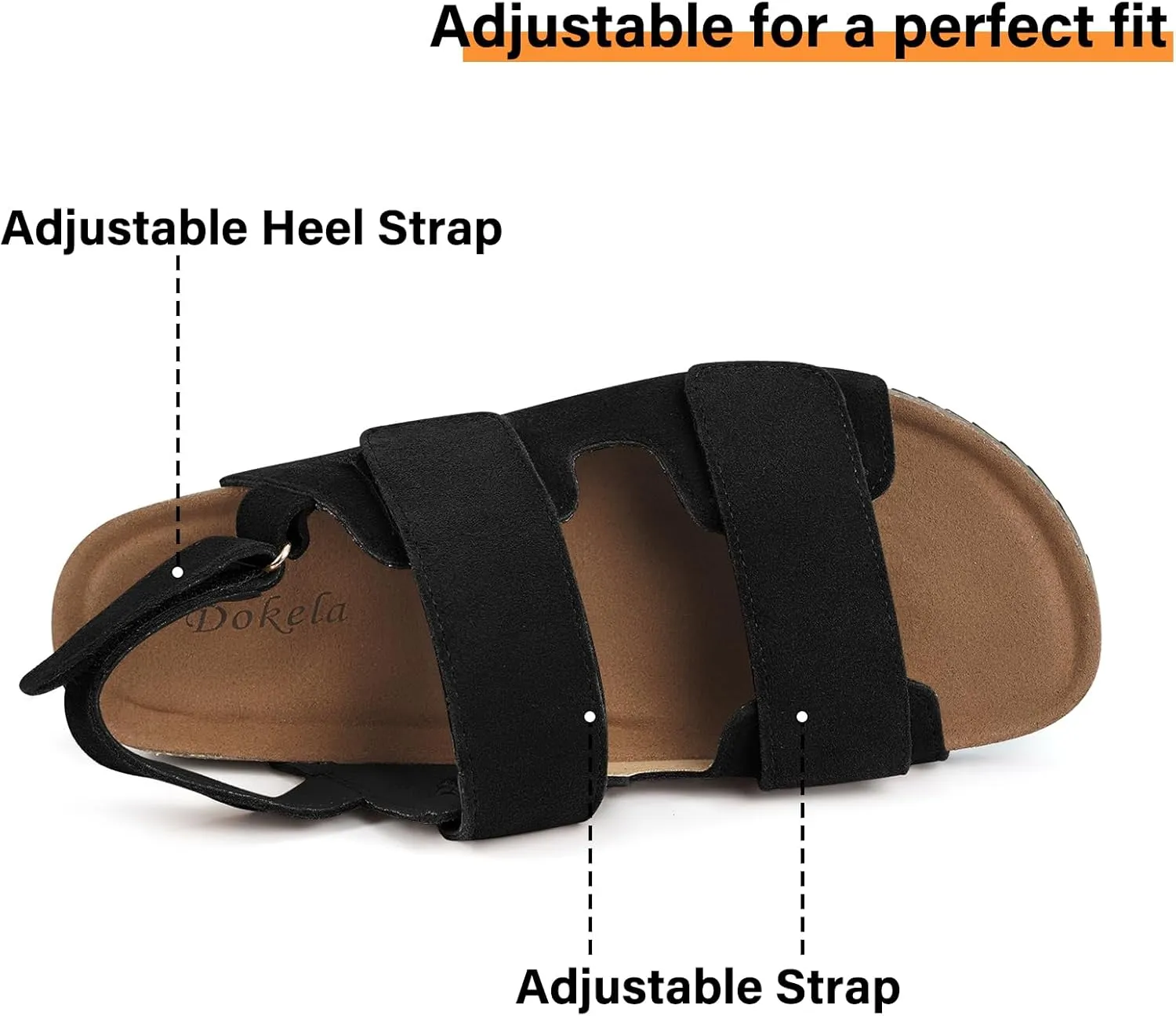Mens Womens Cork Footbed Sandals Suede Leather Flat Sandals Arch Support Orthotic Summer Slip on Open Toe Outdoor Slide Shoes with Adjustable Double Strap & Back Strap
