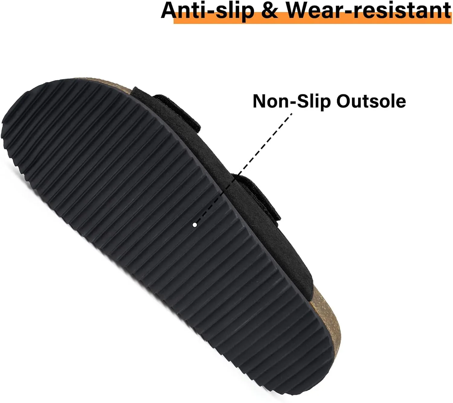 Mens Womens Cork Footbed Sandals Suede Leather Flat Sandals Arch Support Orthotic Summer Slip on Open Toe Outdoor Slide Shoes with Adjustable Double Strap & Back Strap