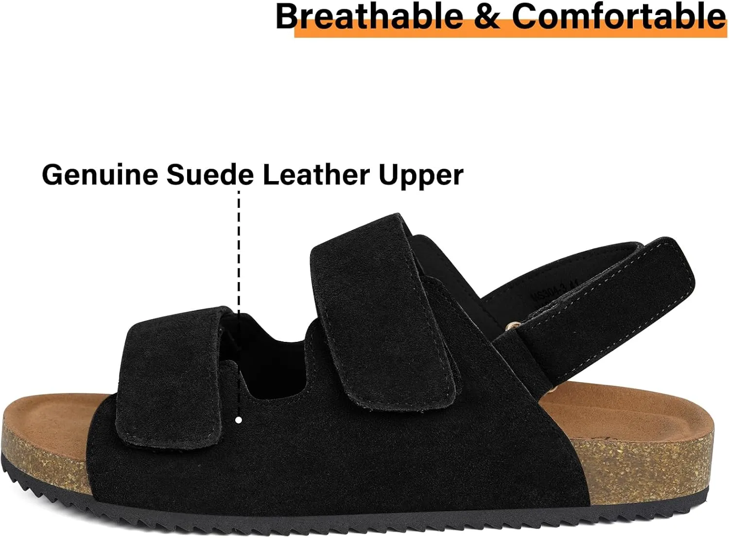 Mens Womens Cork Footbed Sandals Suede Leather Flat Sandals Arch Support Orthotic Summer Slip on Open Toe Outdoor Slide Shoes with Adjustable Double Strap & Back Strap