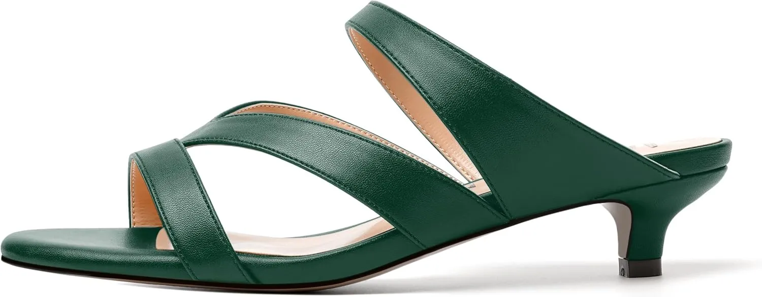 MERRORI Womens Matte Casual Open Toe Slip On Evening Slingback Kitten Low Heel Heeled Sandals 1.5 Inch