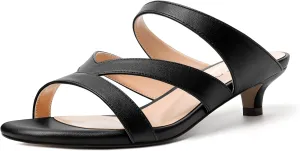 MERRORI Womens Matte Casual Open Toe Slip On Evening Slingback Kitten Low Heel Heeled Sandals 1.5 Inch
