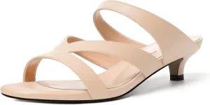 MERRORI Womens Matte Casual Open Toe Slip On Evening Slingback Kitten Low Heel Heeled Sandals 1.5 Inch