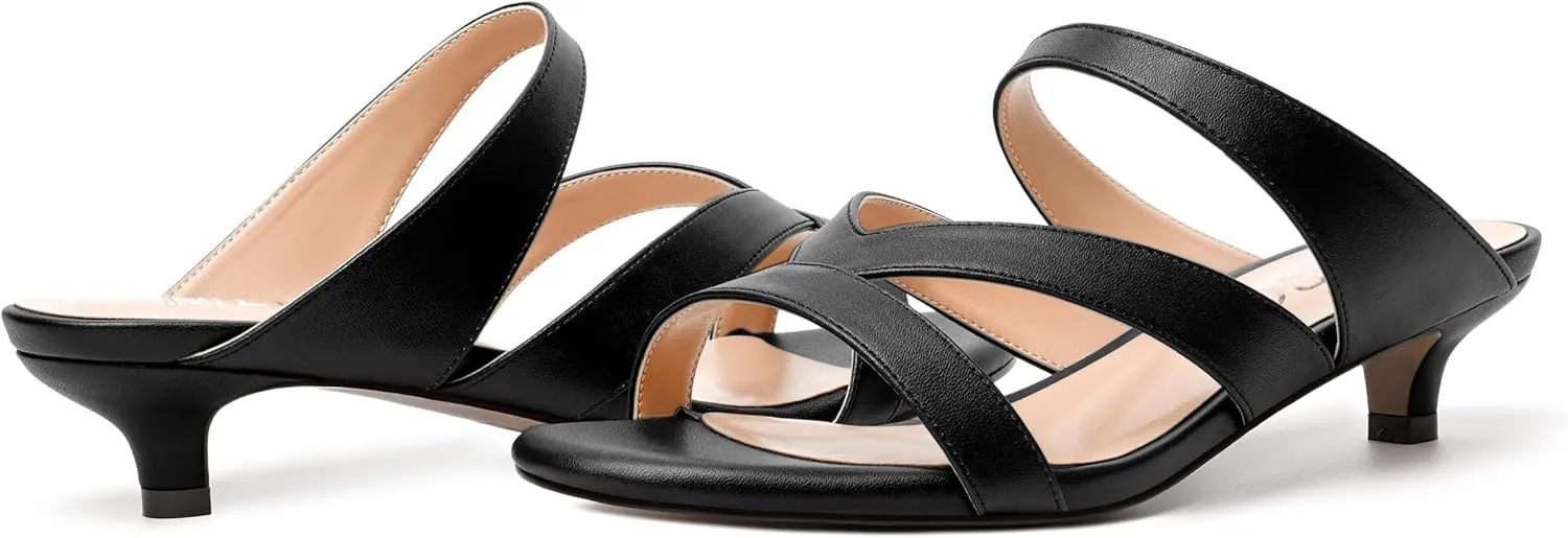 MERRORI Womens Matte Casual Open Toe Slip On Evening Slingback Kitten Low Heel Heeled Sandals 1.5 Inch