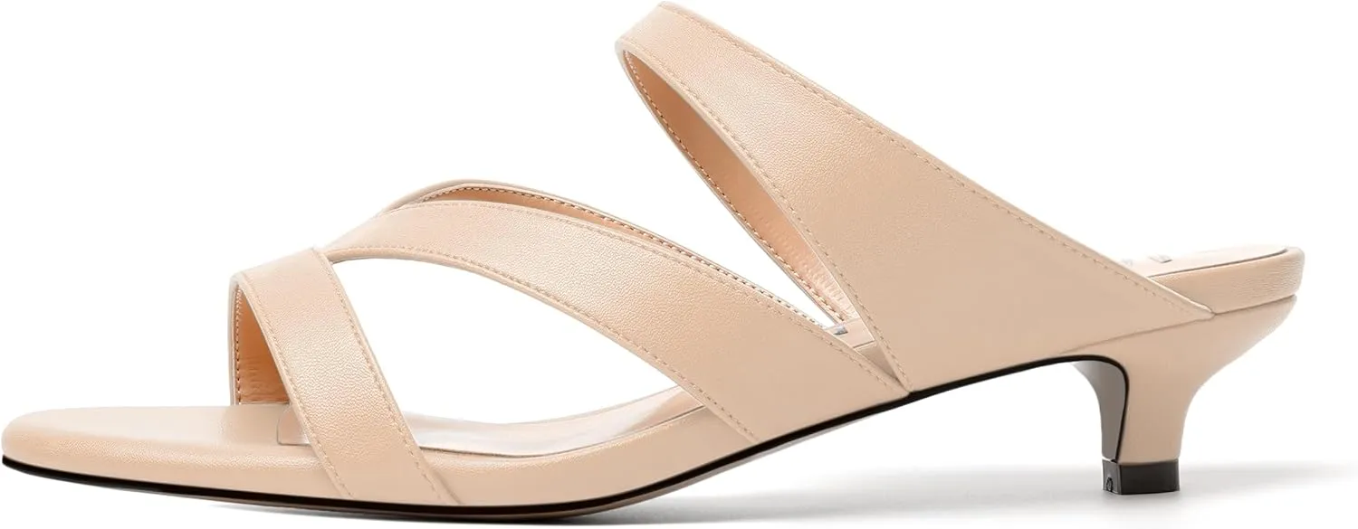 MERRORI Womens Matte Casual Open Toe Slip On Evening Slingback Kitten Low Heel Heeled Sandals 1.5 Inch
