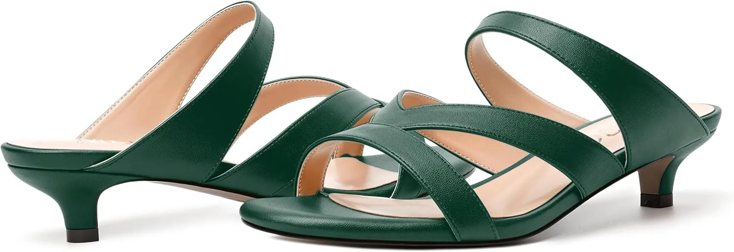 MERRORI Womens Matte Casual Open Toe Slip On Evening Slingback Kitten Low Heel Heeled Sandals 1.5 Inch
