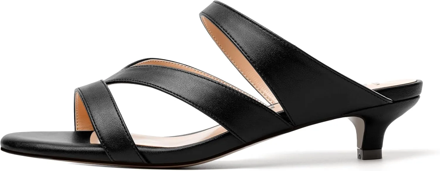 MERRORI Womens Matte Casual Open Toe Slip On Evening Slingback Kitten Low Heel Heeled Sandals 1.5 Inch