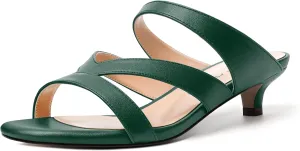 MERRORI Womens Matte Casual Open Toe Slip On Evening Slingback Kitten Low Heel Heeled Sandals 1.5 Inch