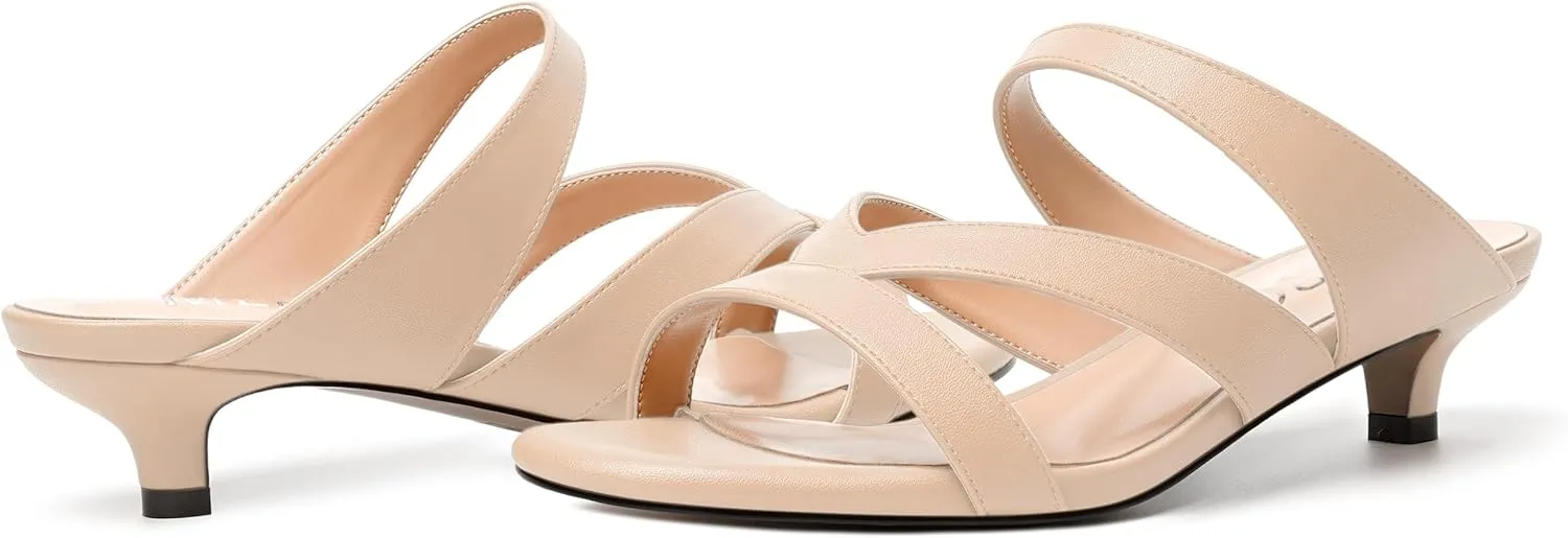 MERRORI Womens Matte Casual Open Toe Slip On Evening Slingback Kitten Low Heel Heeled Sandals 1.5 Inch