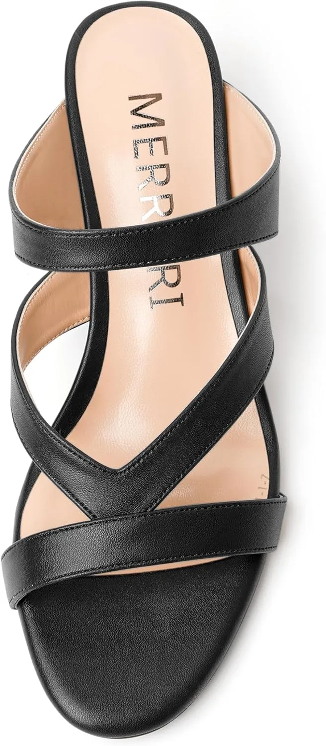 MERRORI Womens Matte Casual Open Toe Slip On Evening Slingback Kitten Low Heel Heeled Sandals 1.5 Inch