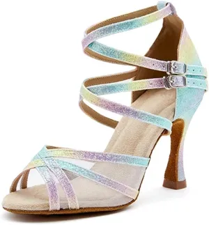 Mesh Dance Shoes - Soft Sole Salsa Sandals with 9CM (3.54") Heels for Indoor, Party