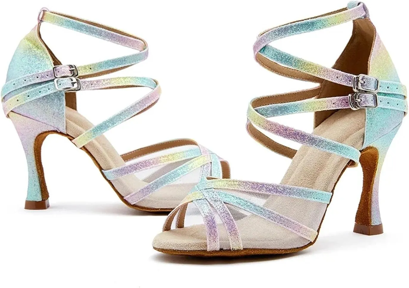 Mesh Dance Shoes - Soft Sole Salsa Sandals with 9CM (3.54") Heels for Indoor, Party