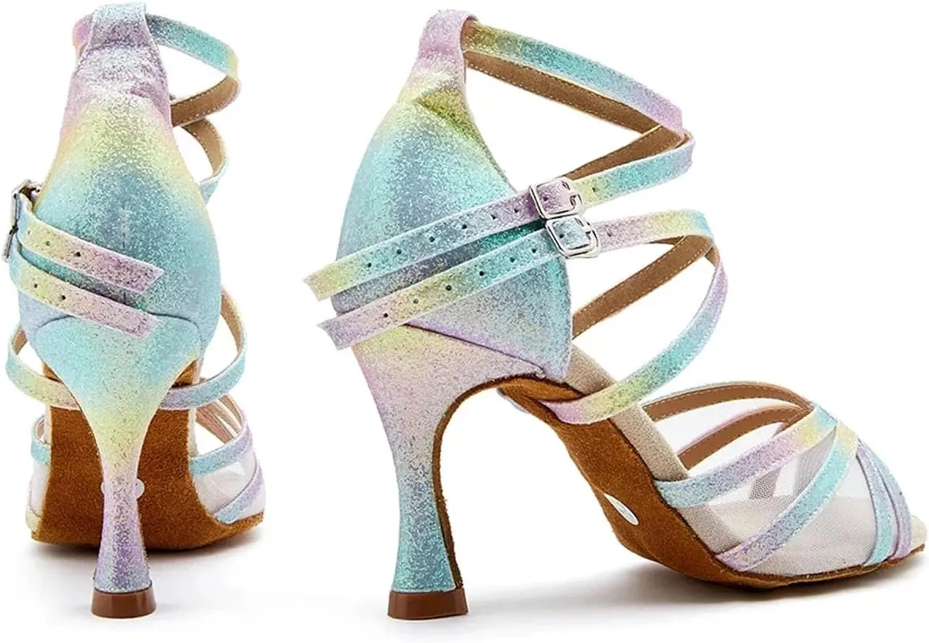 Mesh Dance Shoes - Soft Sole Salsa Sandals with 9CM (3.54") Heels for Indoor, Party
