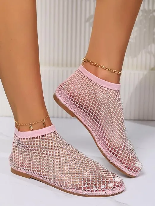 Mesh Flats for Women Ultra Comfortable Shiny Gem Mesh Flats Shiny Stylish Flats Sparkle Shoes Sandals