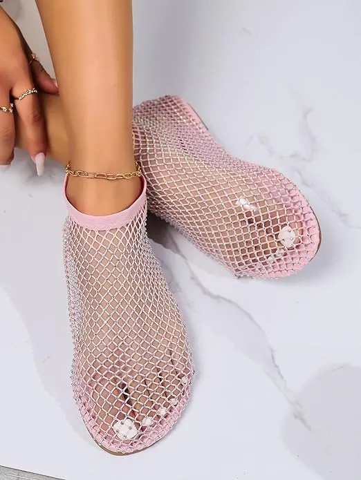 Mesh Flats for Women Ultra Comfortable Shiny Gem Mesh Flats Shiny Stylish Flats Sparkle Shoes Sandals