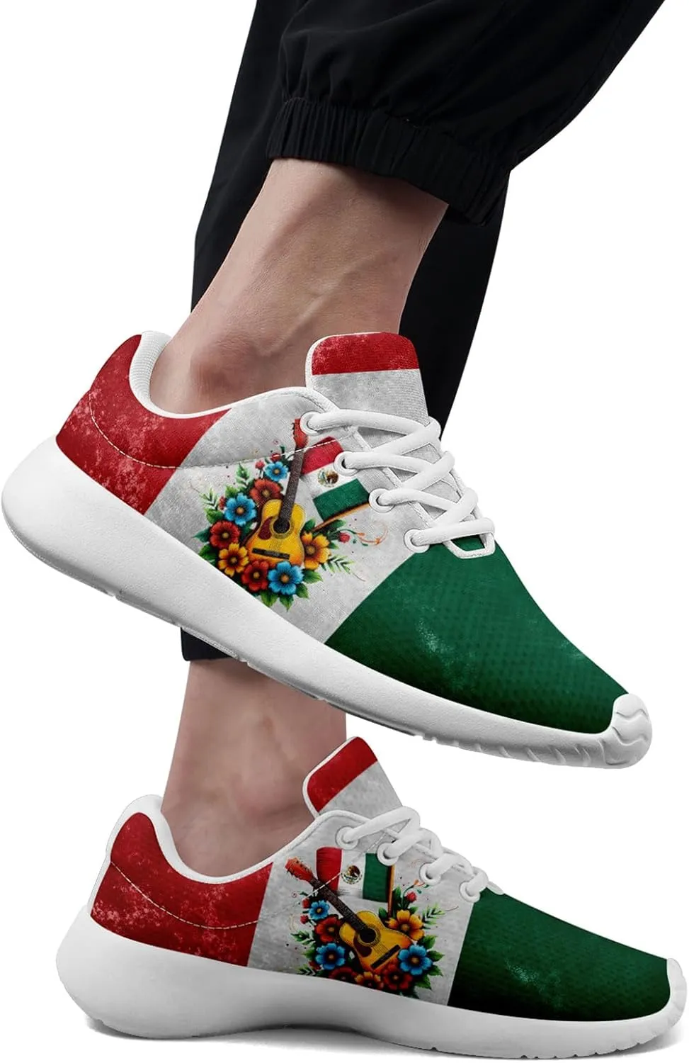 Mexican Flag Road Running Shoes for Men Women, Comfortable and Breathable Teachers Sneakers with Mexico Iconic Design