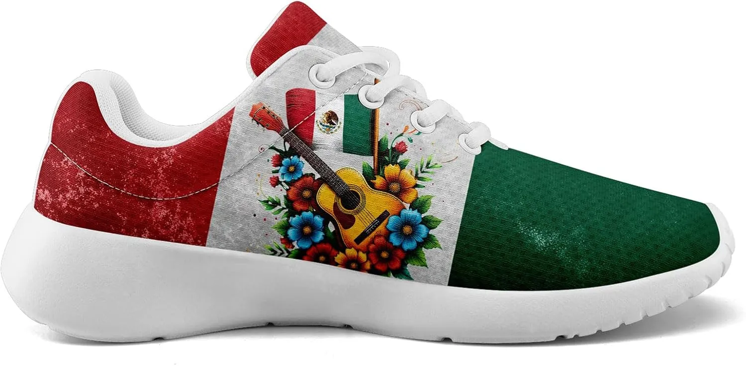 Mexican Flag Road Running Shoes for Men Women, Comfortable and Breathable Teachers Sneakers with Mexico Iconic Design