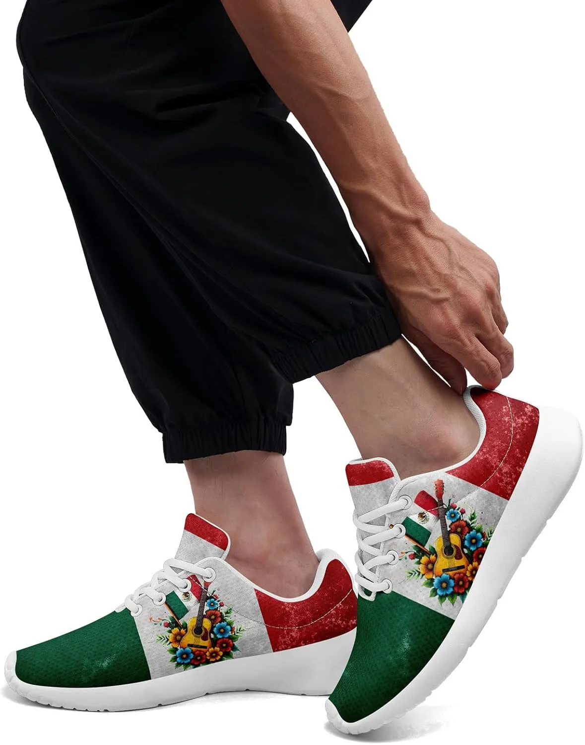 Mexican Flag Road Running Shoes for Men Women, Comfortable and Breathable Teachers Sneakers with Mexico Iconic Design