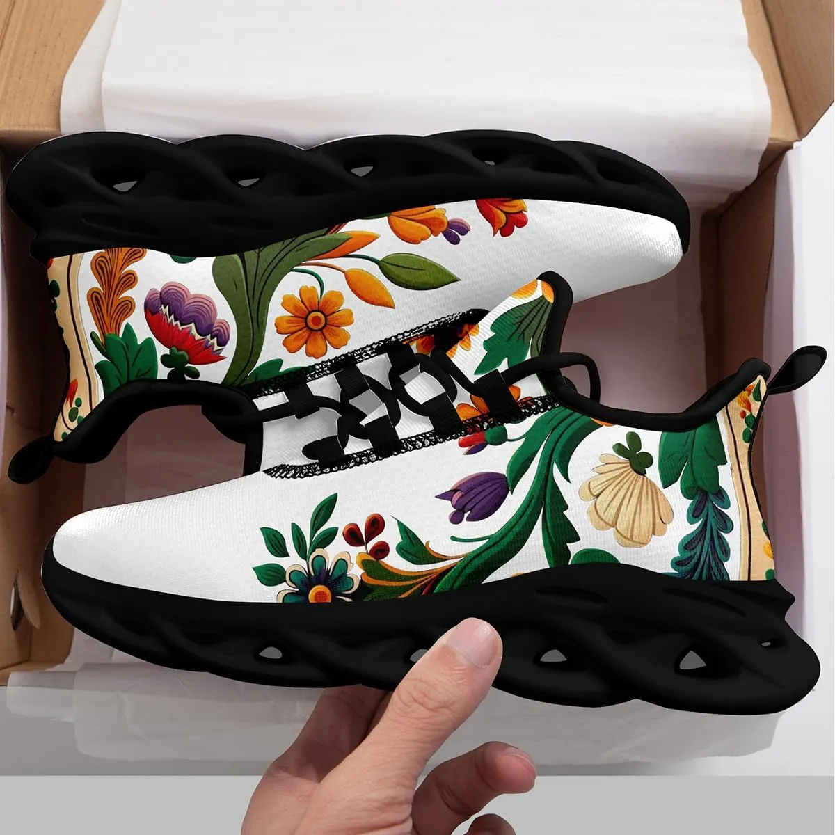 Mexican Floral Print Sneakers for Men & Women - Lightweight Running Shoes Gym Trainers Cushioned Casual Walking Footwear