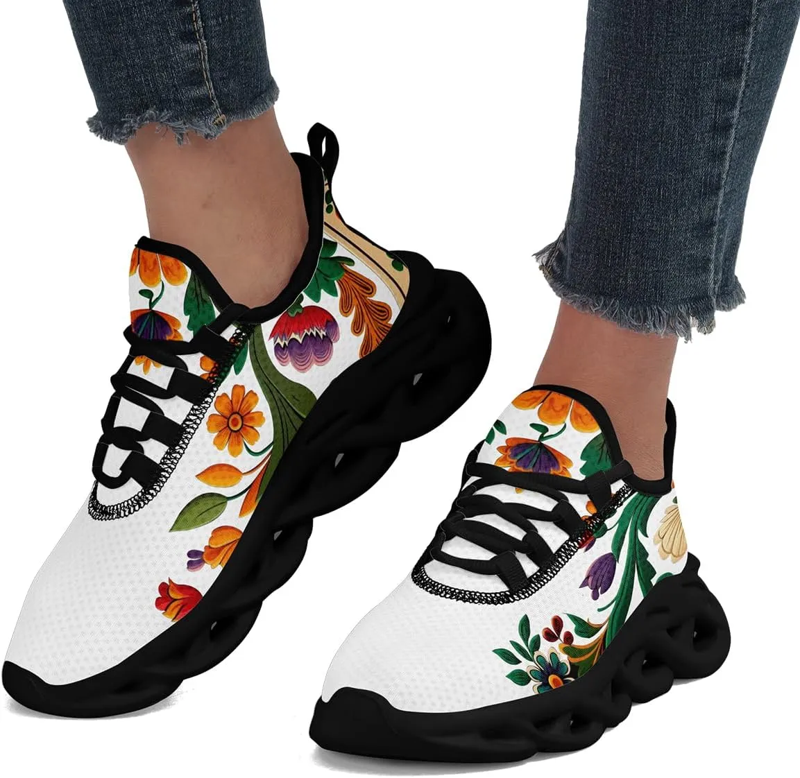 Mexican Floral Print Sneakers for Men & Women - Lightweight Running Shoes Gym Trainers Cushioned Casual Walking Footwear