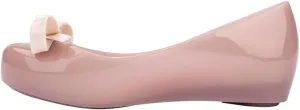 mini melissa Ultragirl with Bow Ballet Flats for Girls- Comfortable & Cute Peep Toe Jelly Flat Shoes with Transparent Upper and Small Bow for Kids