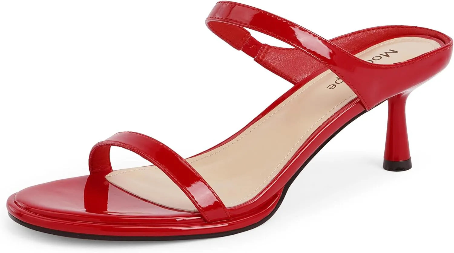Modatope Two Strap Heeled Sandals for Women Kitten Heel Rounded Toe Heels Women Slip on Open Toe Sandals