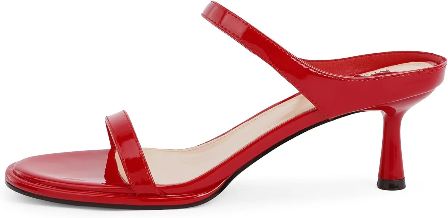 Modatope Two Strap Heeled Sandals for Women Kitten Heel Rounded Toe Heels Women Slip on Open Toe Sandals