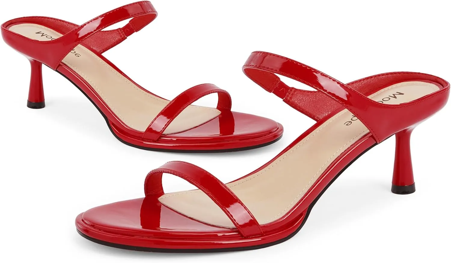Modatope Two Strap Heeled Sandals for Women Kitten Heel Rounded Toe Heels Women Slip on Open Toe Sandals