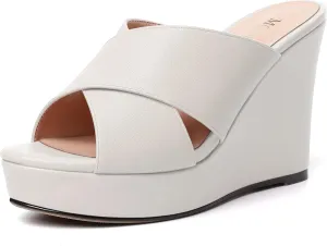 MODENCOCO Womens Open Toe Fashion Matte Slip On Platform Casual Wedge High Heel Heeled Dressy Sandals 4 Inch