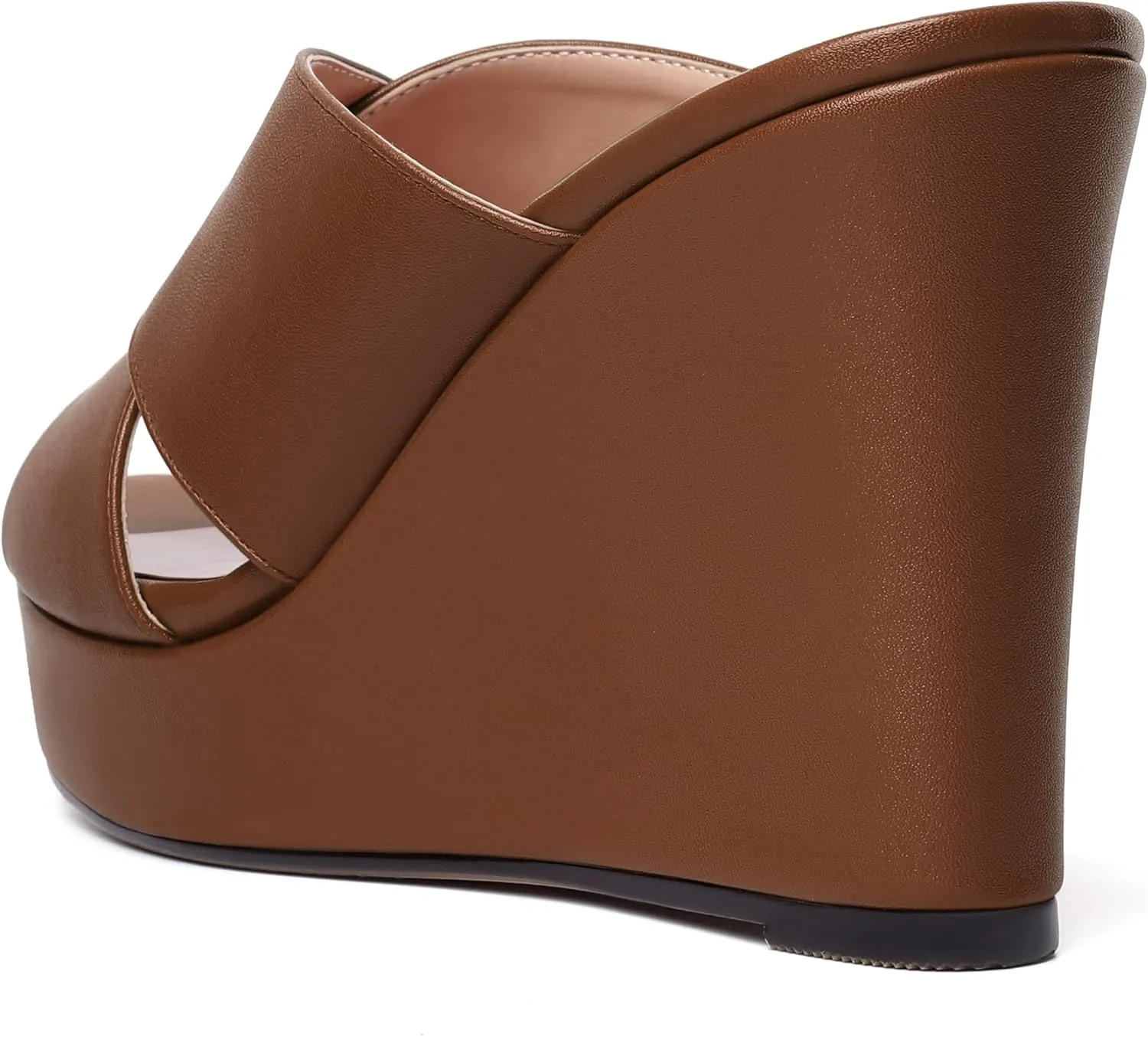 MODENCOCO Womens Open Toe Fashion Matte Slip On Platform Casual Wedge High Heel Heeled Dressy Sandals 4 Inch