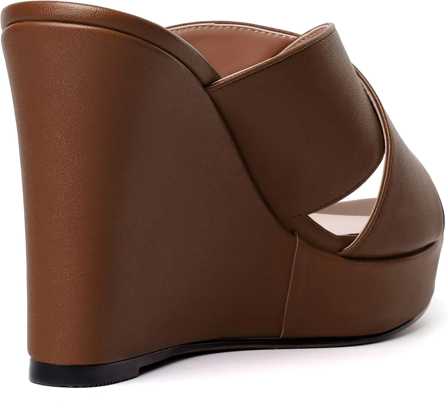 MODENCOCO Womens Open Toe Fashion Matte Slip On Platform Casual Wedge High Heel Heeled Dressy Sandals 4 Inch