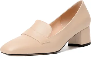 MODENCOCO Womens Square Toe Slip On Comfortable Casual Matte Work Chunky Low Heel Loafers Shoes 2 Inch