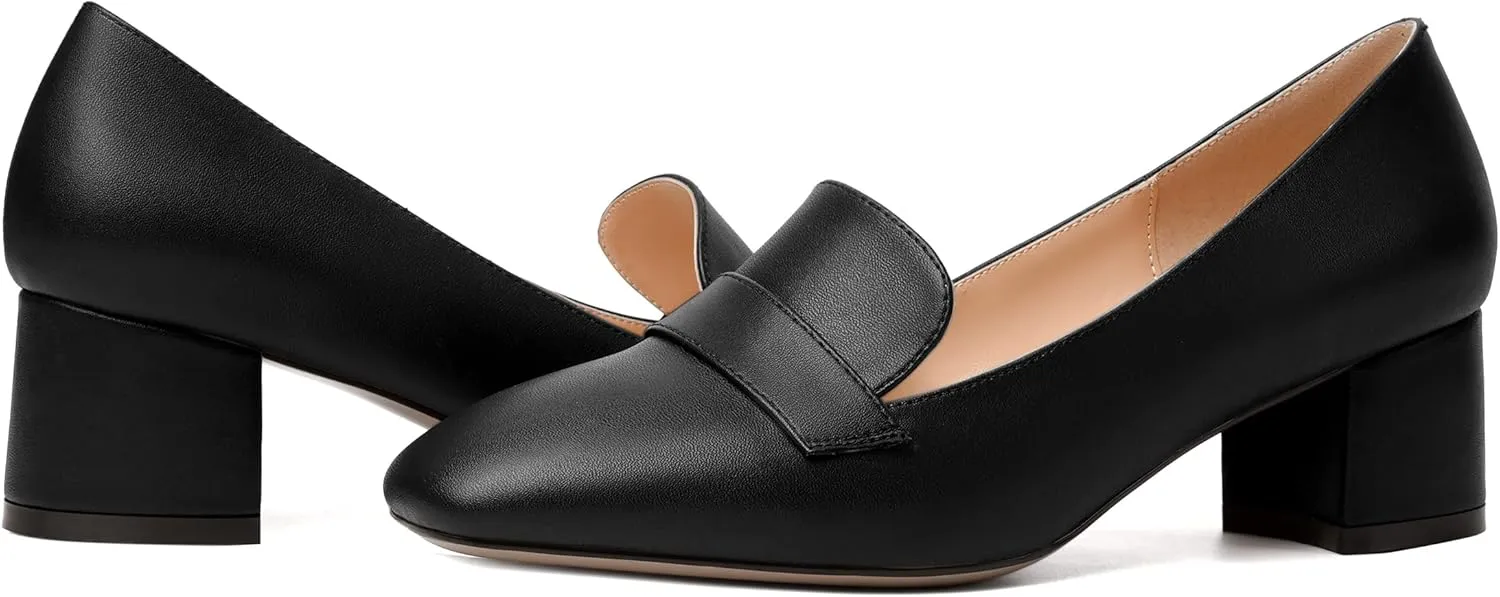 MODENCOCO Womens Square Toe Slip On Comfortable Casual Matte Work Chunky Low Heel Loafers Shoes 2 Inch