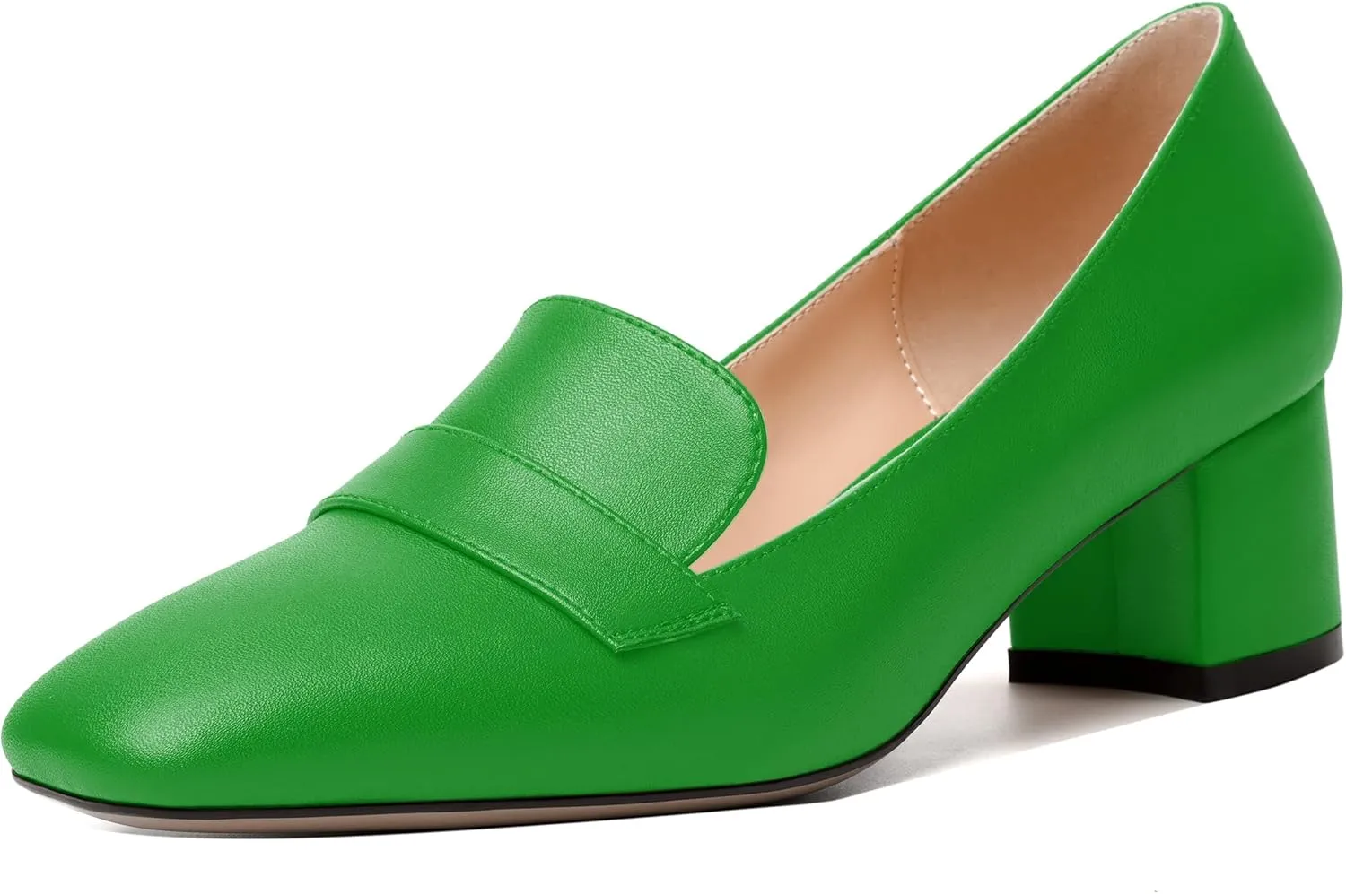 MODENCOCO Womens Square Toe Slip On Comfortable Casual Matte Work Chunky Low Heel Loafers Shoes 2 Inch