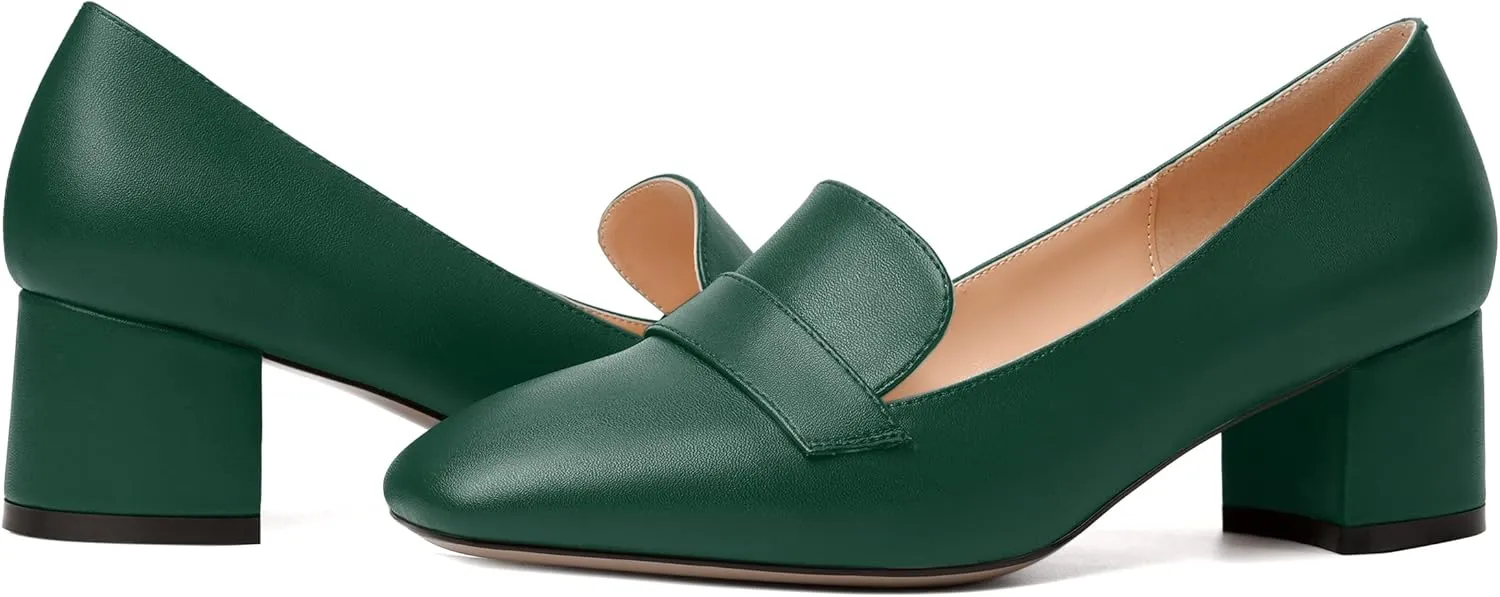 MODENCOCO Womens Square Toe Slip On Comfortable Casual Matte Work Chunky Low Heel Loafers Shoes 2 Inch