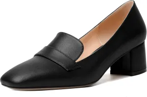 MODENCOCO Womens Square Toe Slip On Comfortable Casual Matte Work Chunky Low Heel Loafers Shoes 2 Inch
