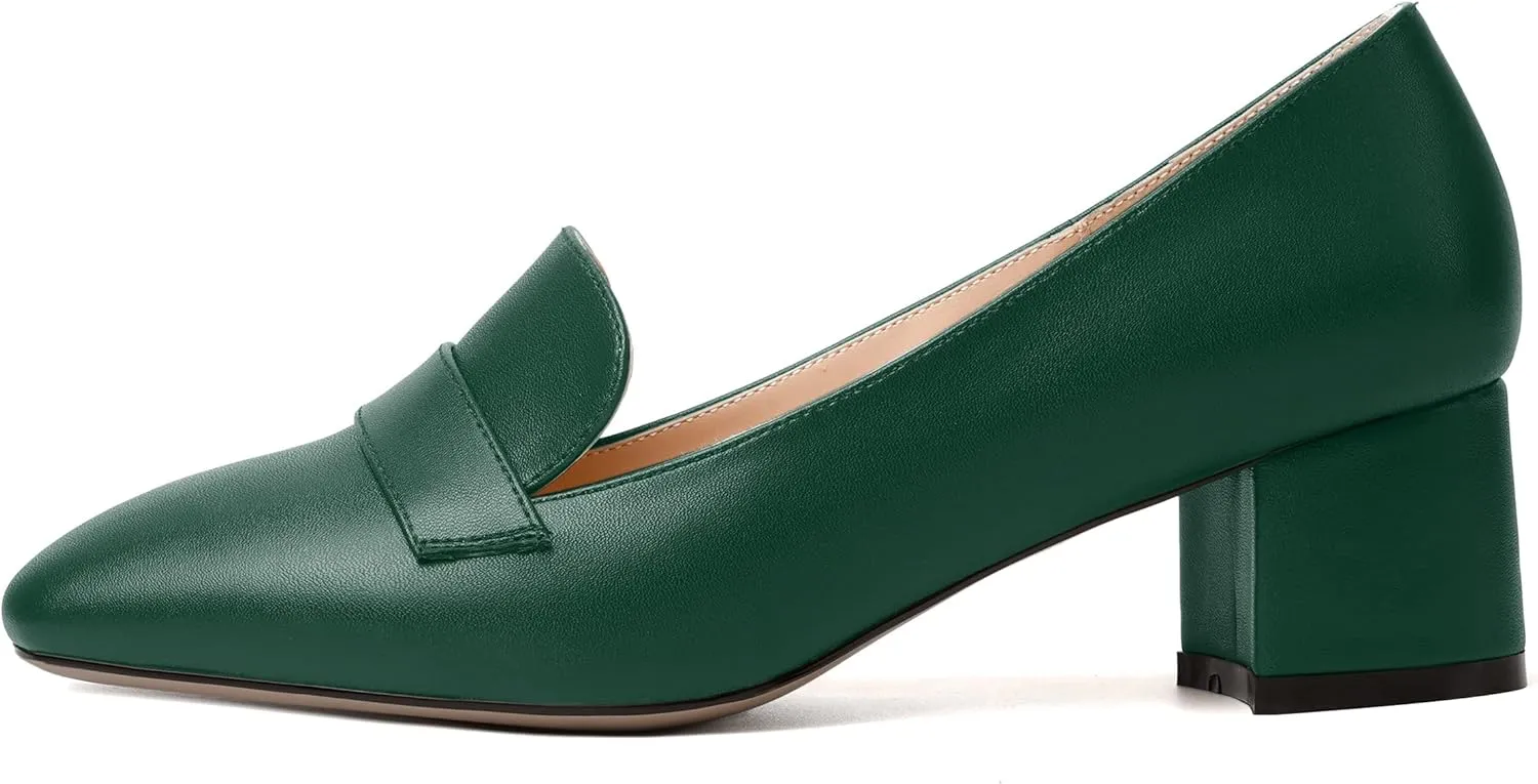 MODENCOCO Womens Square Toe Slip On Comfortable Casual Matte Work Chunky Low Heel Loafers Shoes 2 Inch