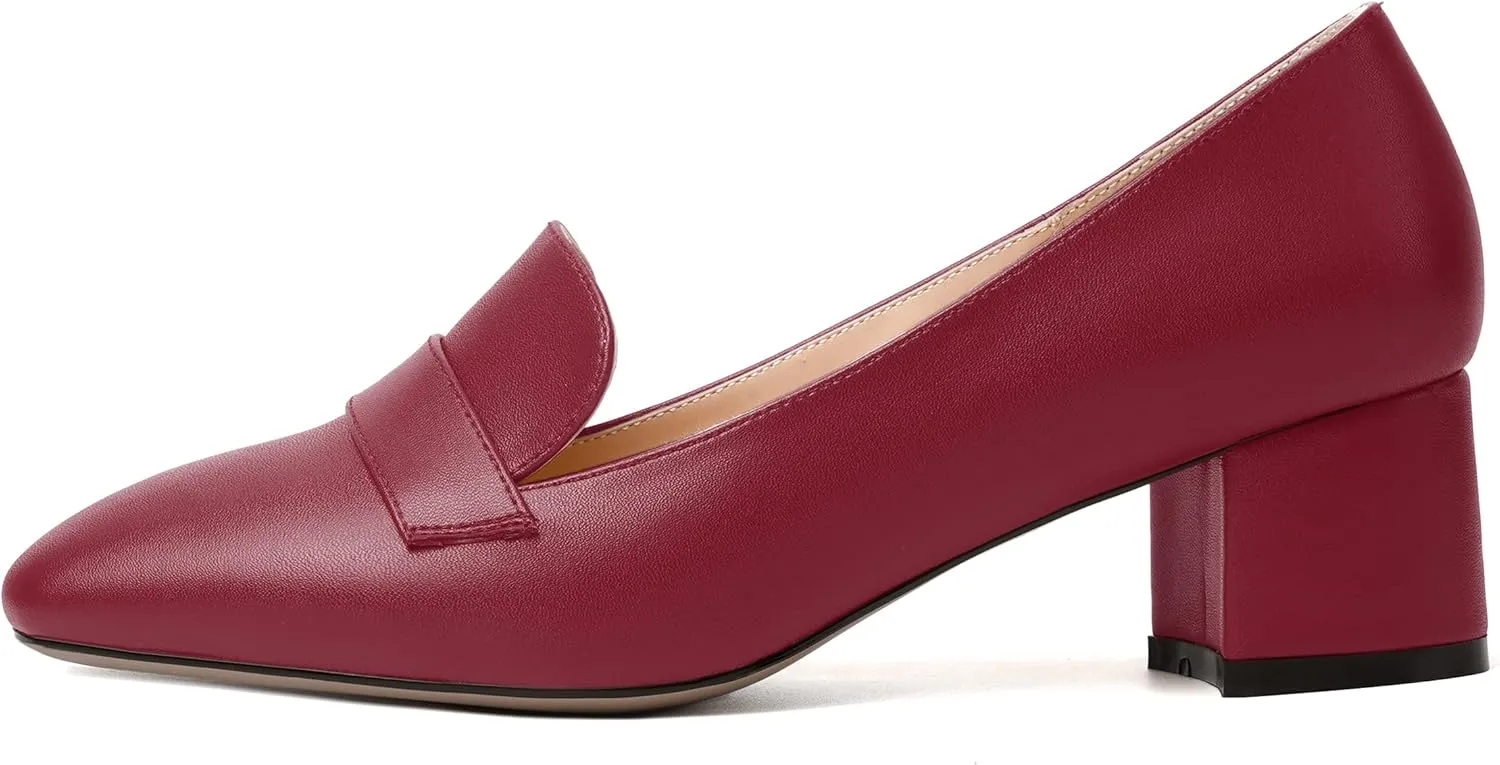 MODENCOCO Womens Square Toe Slip On Comfortable Casual Matte Work Chunky Low Heel Loafers Shoes 2 Inch