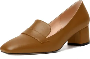 MODENCOCO Womens Square Toe Slip On Comfortable Casual Matte Work Chunky Low Heel Loafers Shoes 2 Inch