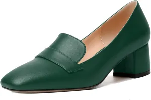MODENCOCO Womens Square Toe Slip On Comfortable Casual Matte Work Chunky Low Heel Loafers Shoes 2 Inch