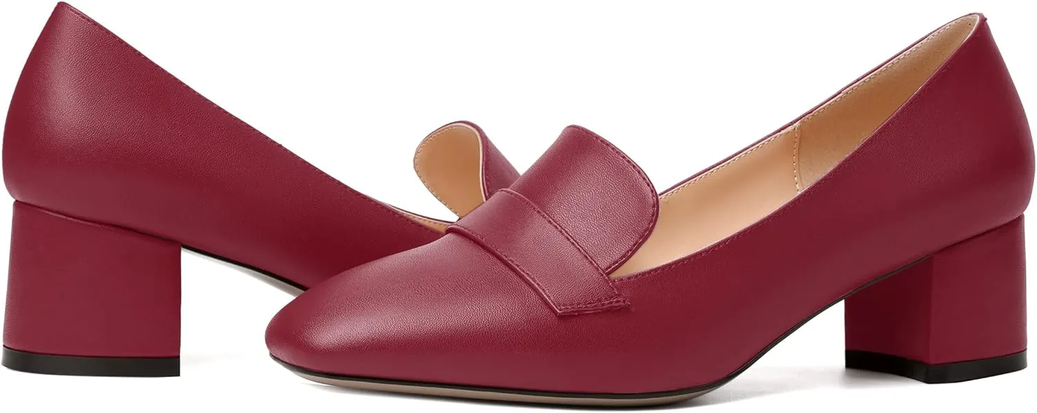 MODENCOCO Womens Square Toe Slip On Comfortable Casual Matte Work Chunky Low Heel Loafers Shoes 2 Inch