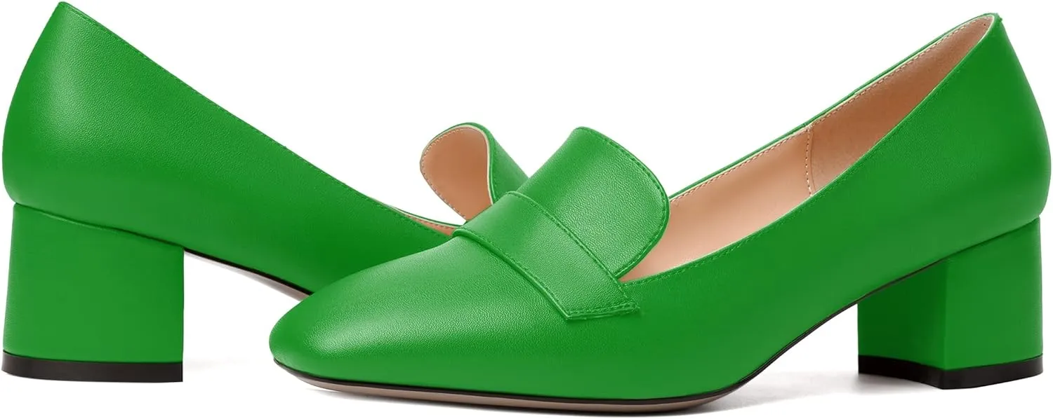 MODENCOCO Womens Square Toe Slip On Comfortable Casual Matte Work Chunky Low Heel Loafers Shoes 2 Inch