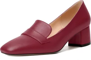 MODENCOCO Womens Square Toe Slip On Comfortable Casual Matte Work Chunky Low Heel Loafers Shoes 2 Inch