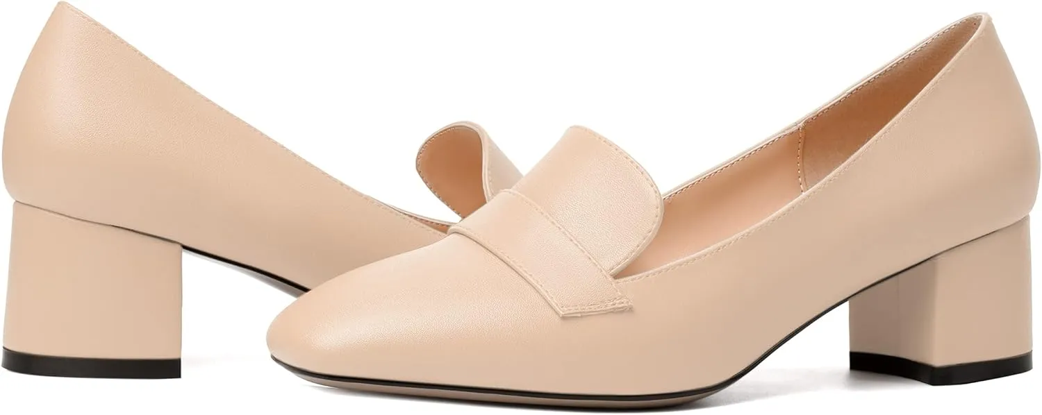 MODENCOCO Womens Square Toe Slip On Comfortable Casual Matte Work Chunky Low Heel Loafers Shoes 2 Inch