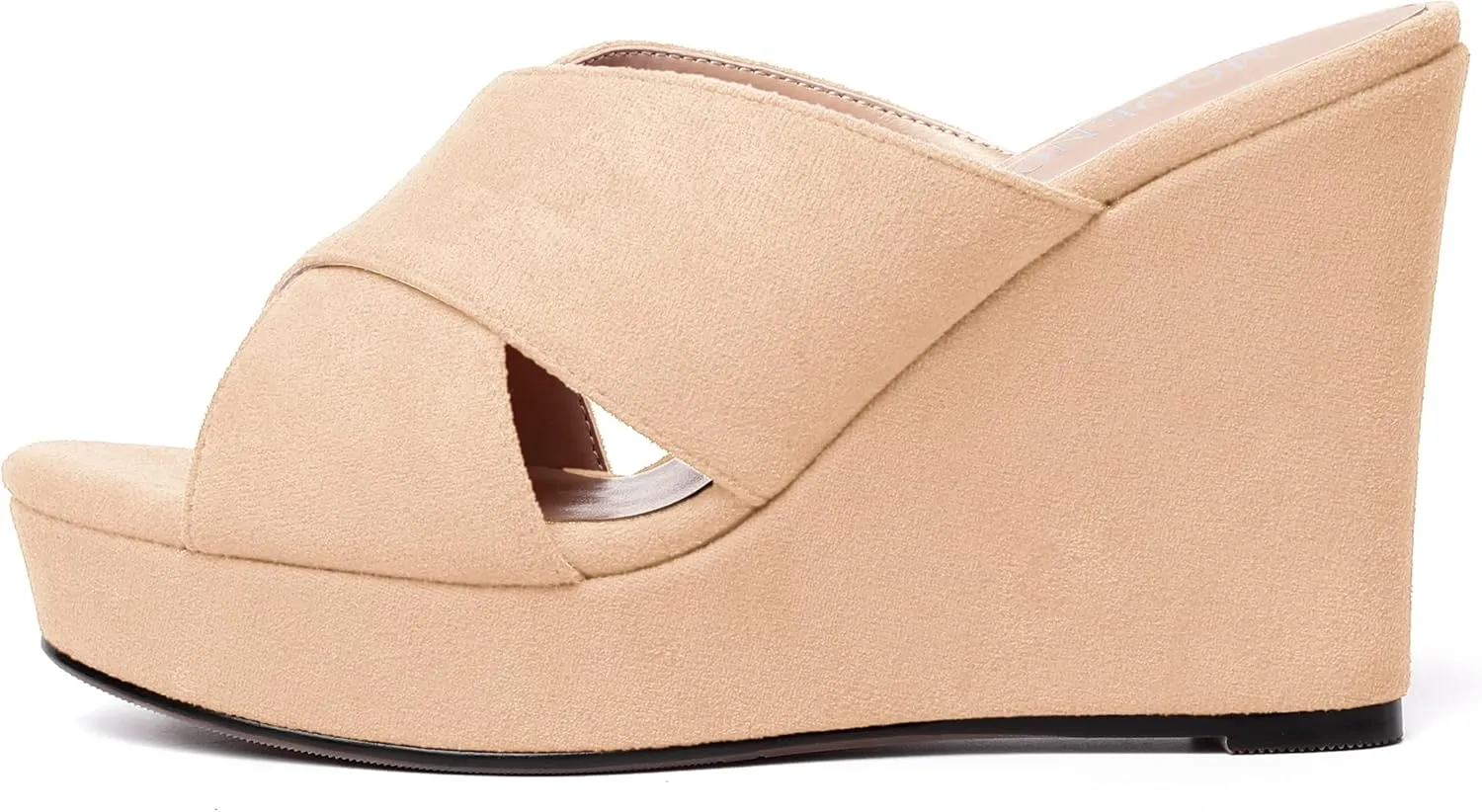 MODENCOCO Womens Suede Platform Slip On Open Toe Dressy Sexy Party Wedge High Heel Heeled Sandals 4 Inch