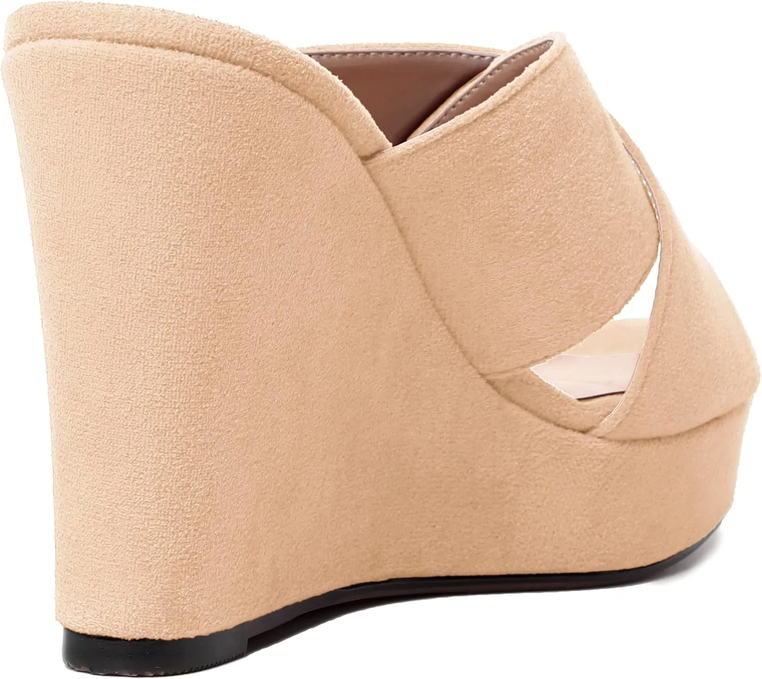 MODENCOCO Womens Suede Platform Slip On Open Toe Dressy Sexy Party Wedge High Heel Heeled Sandals 4 Inch