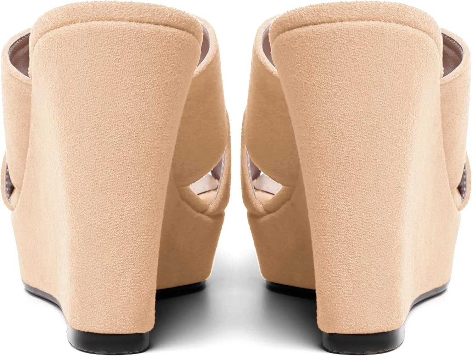 MODENCOCO Womens Suede Platform Slip On Open Toe Dressy Sexy Party Wedge High Heel Heeled Sandals 4 Inch
