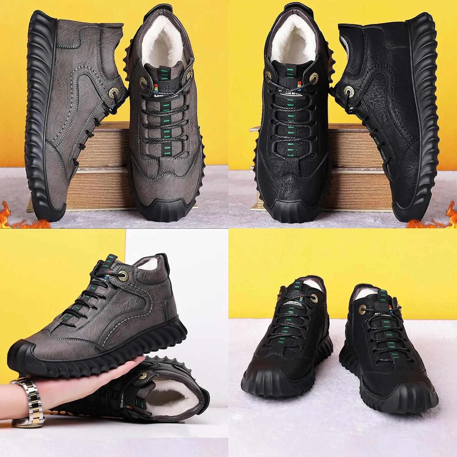 MOYOWEI Men's Winter Trekking Backpacking Snow Boots,Comfort Thick Fleece Lined Waterproof Non-slip Softsole Outdoor Sneakers