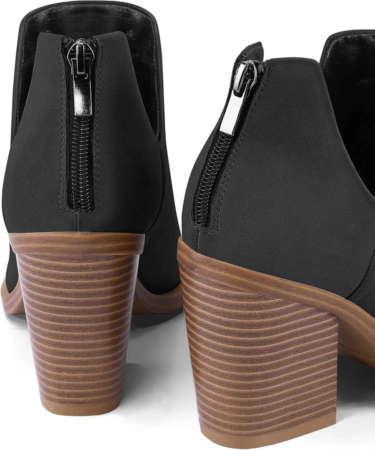 mysoft Women's Ankle Boots Slip on Cutout Pointed Toe Chunky Stacked Mid Heel Booties