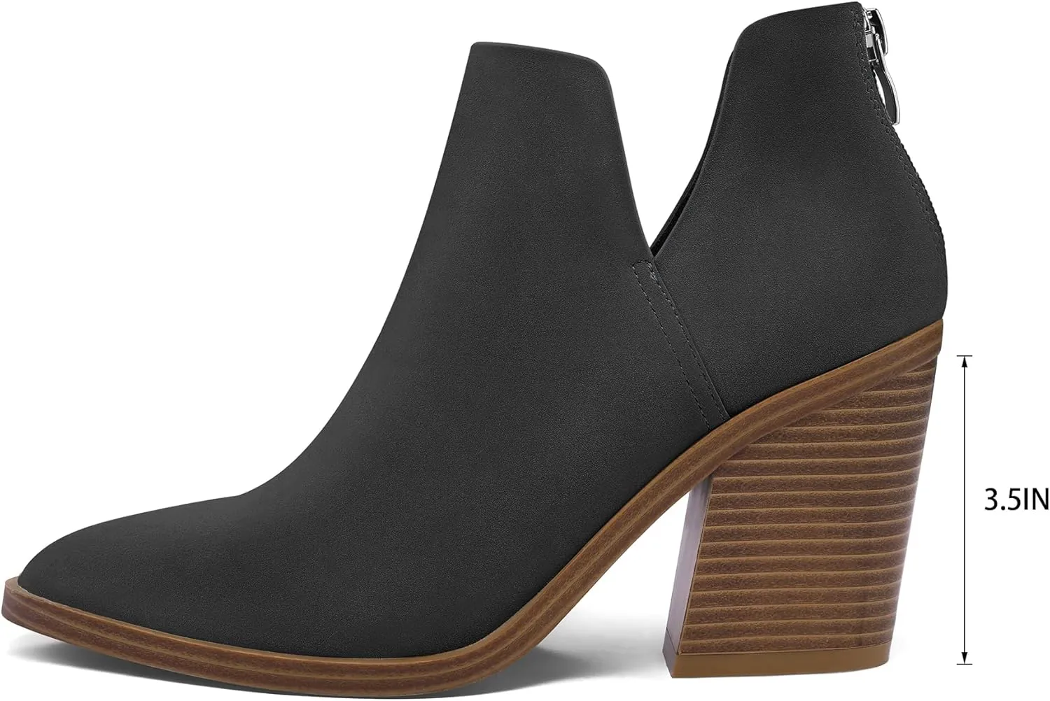 mysoft Women's Ankle Boots Slip on Cutout Pointed Toe Chunky Stacked Mid Heel Booties
